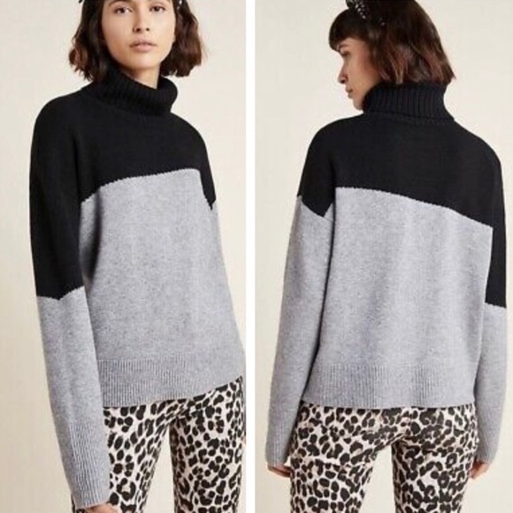 Anthropologie Sweaters - Anthropologie Womens Lorena Color Block Gray Black Turtleneck Sweater Size XS
